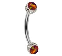 AZARIO LONDON Piercing per sopracciglio, con doppia pietra opale e sfera in cristallo epossidico con calibro 16 in acciaio inox curvo, per piercing al trago, 10mm Length, Pietra opale, Opale
