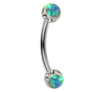 AZARIO LONDON Piercing per sopracciglio, con doppia pietra opale e sfera in cristallo epossidico con calibro 16 in acciaio inox curvo, per piercing al trago, 6mm Length, Pietra opale, Opale