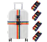 Azarxis Cinghie per Valigie, 4 Pezzi, 200 cm con Chiusura di Sicurezza Aggiuntiva, Design Vistoso e Sicuro per Bagagli e Viaggi (Arcobaleno)