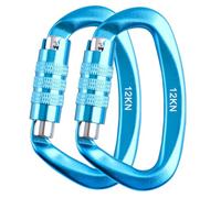 Azarxis Moschettoni 12kN (1200 kg) Multiuso in Lega d'Alluminio Forma a D Moschettone Piccolo per Campeggio Amaca Tenda Zaino Escursioni (#02 Azzurro (Moschettone a Vite) - 2 Pezzi)