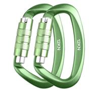 Azarxis Moschettoni 12kN (1200 kg) Multiuso in Lega d'Alluminio Forma a D Moschettone Piccolo per Campeggio Amaca Tenda Zaino Escursioni (#02 Verde (Moschettone a Vite) - 2 Pezzi)