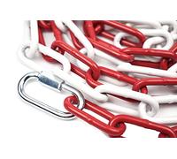 Azatemgo Catena di chiusura in metallo rosso bianco 2 metri - maglie in acciaio Ø 5 mm - catena di sicurezza per cantieri - con 2 moschettoni in metallo
