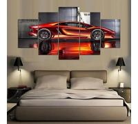 AZBESCZ Set Quadri Pronti Da Appendere 5 Pannelli Canvas Quadri Auto sportiva rossa di lusso Quadri Moderni Soggiorno Grandi Poster 5 Pannelli Per Arredare Casa Regalo
