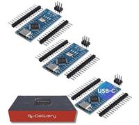 AZDelivery Set di 3 schede AZ-Nano V3 con connettore USB-C | Atmega CH340 Chip Atmega328 CH340 | Compatibile con Arduino Pro Micro e Arduino Nano V3 | Include e-book