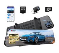 AZDOME Dash Cam Auto Specchietto Retrovisore 4K + 2.5K con WiFi 5GHz e GPS, Telecamera per Auto Touchscreen, Visione Notturna, Controllo Vocale, Scheda SD 64GB, G-Sensor, Registrazione in Loop
