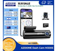 AZDOME M300S 4K Dash Cam anteriore e posteriore, telecamera da cruscotto GPS WiFi ADAS integrata per auto, scheda da 64 GB gratuita, controllo vocale, visio notturno