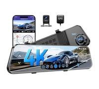 AZDOME PG17 Dash Cam Specchietto 4K 12" - Telecamera Retrovisore Auto WiFi con GPS, Posteriore 1080P, Visione Notturna, G-Sensor, WDR, Controllo Vocale, 64GB SD, Loop, Parcheggio, Assistente Guida