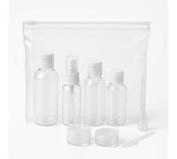 AZENCIA Kit bottiglie da viaggio aereo cabina - 8 pezzi formato 100ml TSA | astuccio trasparente con spray, barattoli, pipetta e spatola | accessori cosmetici riutilizzabili Bagaglio a mano