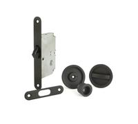 AZERODESIGN KIT CHIUSURA PER PORTA SCORREVOLE CON ROSONE TONDA CON CHIUSURA E SCHIUSURA SERBATOIO CON GANCIO DIAMETRO ROSETTE INSCUSSIONE 56mm (nero)