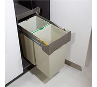 AZERODESIGN -Secchio della spazzatura-Secchio della spazzatura Cucina-Secchi di Riciclaggio-2 Scomparti di 7L- Modulo 30 cm-40x45x25,5 cm-Sistema Guide Rimovibili in Acciaio-Fissaggio