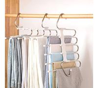 Azeroth - Confezione da 2 grucce salvaspazio a S, in acciaio inox, design antiscivolo, organizer per pantaloni, jeans, pantaloni, gonne, sciarpe, colore: bianco