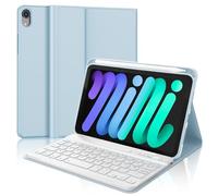 AZERTY - Cover per tastiera per iPad Mini 7° Geno(A17 Pro, 2024) & 6° Geno(2021) 8.3", con tastiera Bluetooth staccabile con porta matita per iPad mini 7e/6a generazione 8.3 pollici, colore: Blu cielo