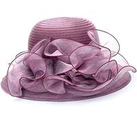 AZHKJKZH Accessorio Capelli Cappello Estivo Da Donna A Tesa Larga Con Fiore, Viaggio Chiesa Per Feste Tè Interno Ed Esterno(Purple)
