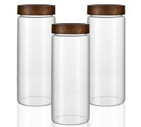 AZHKJKZH Barattolo per Alimenti Set di 3 Contenitori in Vetro Versatili con Coperchio A Vite in Legno Ermetico, Decorazione for La Casa Contenitori Cucina(1300ml)