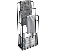 AZHKJKZH Portasciugamani da Terra Bagno Portasciugamani da Terra A 3 Livelli con Cestello Portaoggetti Portabiancheria in Metallo Salvaspazio(Black)