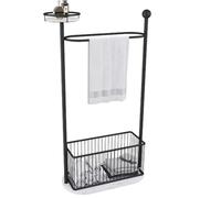 AZHKJKZH Portasciugamani da Terra Bagno Portasciugamani da Terra con in Metallo Base in Marmo, Cesto per La Biancheria E Ripiano Portaoggetti Salvaspazio(Black)