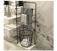 AZHKJKZH Portasciugamani da Terra Bagno Portasciugamani in Metallo con Cesto Portabiancheria Autoportante Base in Marmo per Lavanderia Salvaspazio(Black)