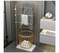 AZHKJKZH Portasciugamani da Terra Bagno Portasciugamani in Metallo con Cesto Portabiancheria Autoportante Base in Marmo per Lavanderia Salvaspazio(Gold)