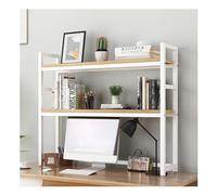 AZHKJKZH Scaffale Portaoggetti Scaffale Da Tavolo A 2 Livelli Con Struttura In Acciaio E In Legno Banco Per Piccoli Uffici Organizer Libri(White+light walnut)