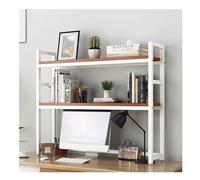 AZHKJKZH Scaffale Portaoggetti Scaffale Da Tavolo A 2 Livelli Con Struttura In Acciaio E In Legno Banco Per Piccoli Uffici Organizer Libri(White+teak)