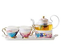 AZHKJKZH Servizio da tè Set da 6 Pezzi British Bone China caffè Candela Riscaldamento teiera in Vetro con Vassoio tè Pentola Tazza Accessori per Il Articoli Casa