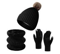 AZHKJKZH Set cappello sciarpa guanti Cappelli, Sciarpe, Guanti Touchscreen, Abbigliamento Termico In Pile Lavorato A Maglia calore invernale(Black)