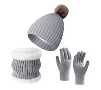 AZHKJKZH Set cappello sciarpa guanti Cappelli, Sciarpe, Guanti Touchscreen, Abbigliamento Termico In Pile Lavorato A Maglia calore invernale(Grey)