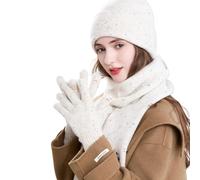 AZHKJKZH Set Cappello Sciarpa Guanti Set Caldo E Traspirante da Donna con Cappello, Sciarpa Guanti Lavorati A Maglia Calore Invernale(White)