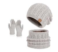 AZHKJKZH Set cappello sciarpa guanti Set Di Cappello, Guanti E Sciarpa, Caldi Maglioni Invernali Foderati In Pile For Esterni calore invernale(White)