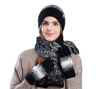 AZHKJKZH Set cappello sciarpa guanti Set Di Cappello, Guanti E Sciarpa Invernali For Protezione Dal Freddo Calore All'aperto calore invernale(Black)