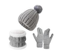 AZHKJKZH Set cappello sciarpa guanti Set Di Cappello, Sciarpa, Guanti Caldi Foderati In Pile For Sport Invernali All'aperto calore invernale(Grey)