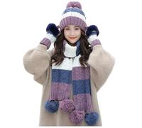 AZHKJKZH Set cappello sciarpa guanti Set Di Tre Pezzi Con Cappello, Sciarpa E Guanti Invernali For Calore Protezione Dal calore invernale(Purple)