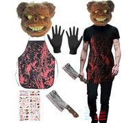 Azhong toys Maschera da Orso Horror Marrone,Dell'orrore Costume, Costume da Serial Killer Horror, Maschera da Terrore, Grembiule Insanguinato, Coltello di Halloween Horrorm, Ad