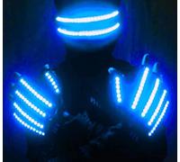 AZHU Occhiali e Guanti LED Luminosi da Scheletro per Festa, Performance di Danza con Luci per Le Dita (Blu), 10 cm.24 cm (JX-04)