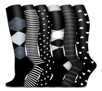 AZIDWERYQ 6 Coppie Calze a Compressione, Calze Alte in Ginocchio Traspirante Elastico con Modelli Carini, a Compressione per la Pelle per Correre, Sport, Infermiera, Calzini da Donna da Viaggio