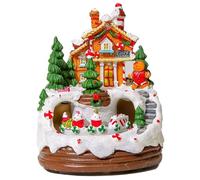 AZIDWERYQ Box di Musica di Natale Light-up Box Musicale a Forma di snowhouse con Treno Rotante, Albero, Pan di e più Batteria/Decorazioni per la Resina ad Alimentazione USB Villazioni