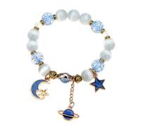 AZIDWERYQ Bracciale con perline Stella Pianeta Ciondolo Bracciale elastico Universo Blu