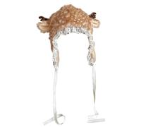 AZIDWERYQ Cappello da cervo peloso in pizzo Kawaii Y2k con nastro e paraorecchie caldo costume da cervo per ragazze e donne, feste di Natale, oggetti fotografici Kawaii