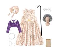AZIDWERYQ Costume da vecchia signora per bambini, vestito del centenario S | Set completo per vestire la nonna, vestibilità adatta ai bambini, ideale per il centesimo giorno di scuola, feste in