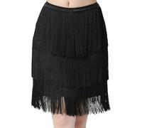 AZIDWERYQ Gonna con Frange Nere Gonna con Nappe a 3 Strati con Elastico in Vita per Donna, Ballo Latino da Ballo Tango, gonne con Frange M per Donna