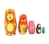 AZIDWERYQ Matrioska russa Matrioska russa Cartone animato in legno Bambole di nidificazione di animali Tigre Maiale Scimmia Gufo 5 strati Set di bambole russe Style1