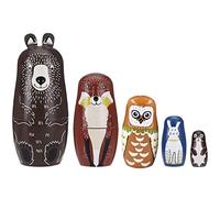 AZIDWERYQ Matrioska russa Matrioska russa Cartone animato in legno Bambole di nidificazione di animali Tigre Maiale Scimmia Gufo 5 strati Set di bambole russe Style1