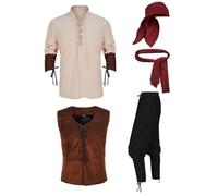 AZIDWERYQ Pirate Costume Men 5 pezzi/set di costumi di Rinascimento per adulti Includono pantaloni per camicia giubbotto cintura per il velo per cosplay Halloween, xxl pirata