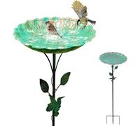AZIDWERYQ Vaschetta per Il Bagno per Uccelli da Esterno, mangiatoia per Uccelli in Ferro da 32x10 Pollici con Supporto a picchetto, Decorazione da Giardino Vintage per Vasca da Bagno per da Esterno