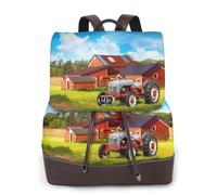 Azienda Agricola Trattore Stampa Donne Zaino Impermeabile Antifurto Leggero Pu Moda Pelle Nylon Scuola Borsa a Tracolla Zaino Da Viaggio, Nero , Taglia unica