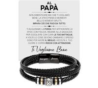 Azienda Italiana Bracciale Uomo in Pelle Intrecciata con Acciaio Inox inossidabile Al mio Papà Idee Regali per lui Babbo Festa del Papà - Cofanetto con DEDICA incluso (21, Al Papà 2)