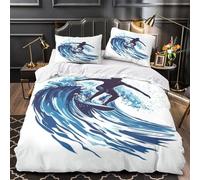 Azione sulle onde del surf copripiumino 3 pezzi microfibra morbida stampa 3D con federa per cuscini con cerniera dinamico Ocean Sport Set Di Copripiumino for adulti e bambini Single（140x200cm）