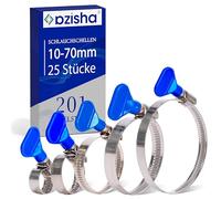 AZISHA Fascette Metalliche Stringitubo 10-70mm - 25 Pezzi Fascette Stringitubo Inox - Regolabile Fascetta Stringitubo - Fascette Metalliche Per Tubi Piscina,Giardino,Gas,Lavatrice,Auto E Acqua