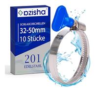 AZISHA Fascette Metalliche Stringitubo 32-50mm - 10 Pezzi Fascette Stringitubo Inox - Regolabile Fascette Acciaio - Fascetta Metallo Per Tubi Piscina,Giardino,Gas,Lavatrice,Auto E Acqua