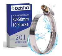 AZISHA Fascette Metalliche Stringitubo 32-50mm - 10 Pezzi Fascette Stringitubo Inox - Regolabile Fascette Acciaio - Fascetta Metallo Per Tubi Piscina,Giardino,Gas,Lavatrice,Auto E Acqua